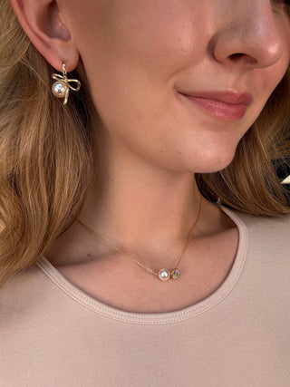 Single Pearl and Diamond Necklace – Gold Ellison+Young – model photo