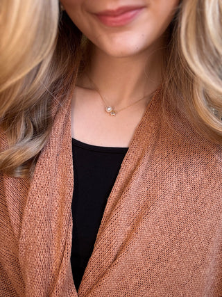Single Pearl and Diamond Necklace – Gold Ellison+Young – model photo