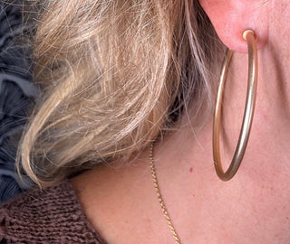 Gold Hoop Earrings – Matte Gold – model photo
