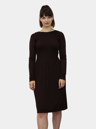 Knee Length Long Sleeve Dress: Burgundy