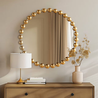 Round Iron Framed Wall Mirror – Gold Decor