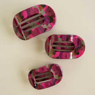 Teleties large flat round hair clip in Garden Glam print, shown as a set