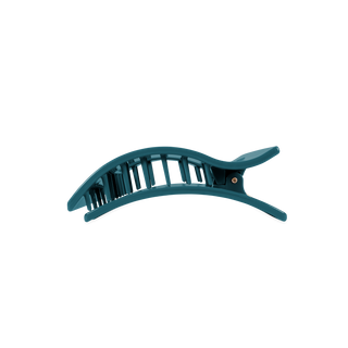 TELETIES teal medium flat rectangle hair clip with curved arched profile and ridged teeth