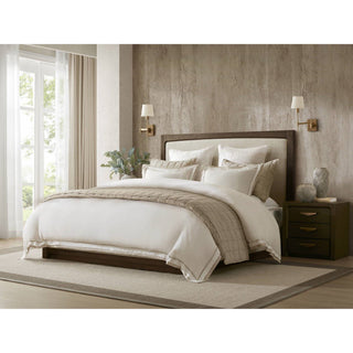 Olliix - Refined Embroidered Linen Blend Duvet Cover Set, White/Gold