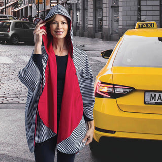 RainCaper - Crimson Black White Houndstooth Rain Travel Cape