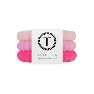 Nylon hair ties set in light and bright pink, bundled with logo tag