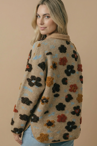 Corduroy Puff Flower Color Block Jacket