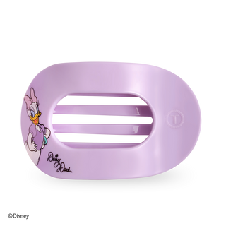 Lavender round hair clip with Daisy Duck character art and a 3-slot center.