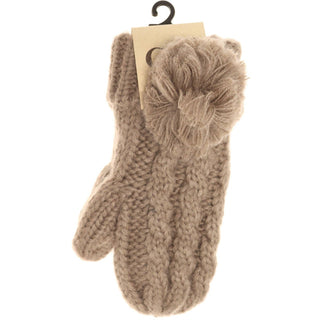 Kids CC Solid Pom Fuzzy Lined Mittens