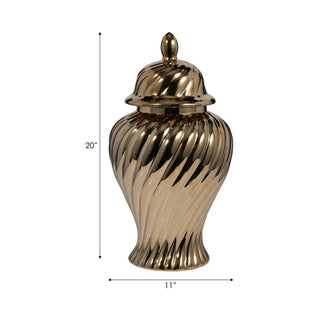 Sagebrook Home - Decorative Jar - Gold Ceramic Swirl Tall Lidded, 20 in.