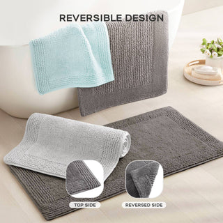 Olliix - Reversible Cotton Bathroom Rugs, Bath Mat Washable Rug White