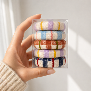 Soft Plaid Knit Hair Tie, 5-Piece Set, Curated Color Blend