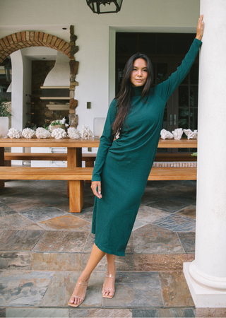 Ribbed L/S Turtleneck Dress: Evergreen