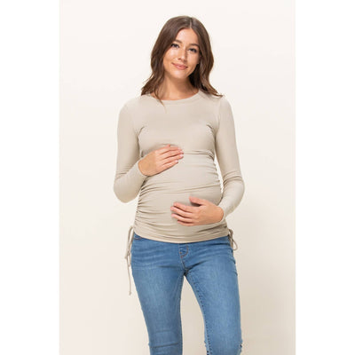 Ribbed Cinched Long Sleeve Knit Top
