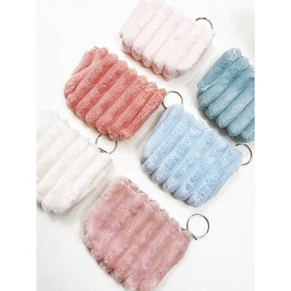 Embossed Faux Fur Coin Purse with Key Ring