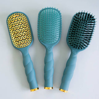 Teleties boar bristle hair brush in Teal With It, shown as a set