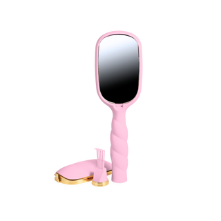 TELETIES bubblegum pink oval hair brush with glossy mirrored back and long handle