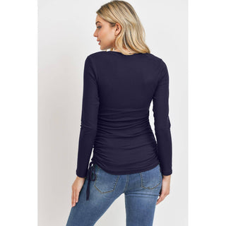 Ribbed Cinched Long Sleeve Knit Top