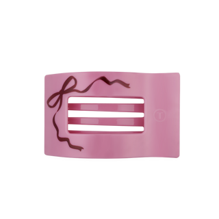 TELETIES pink flat rectangle hair clip with bow cutout and prong bar