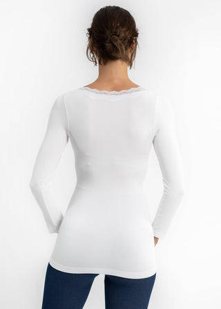 Lace Trim Long Sleeve: White