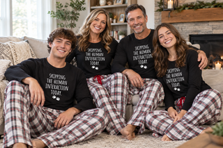 Family wearing Wonderland Plaid flannel pajama pants