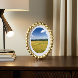 Sagebrook Home - Photo Frame - Gold Glass Matted Round Beaded, 7x9 in.
