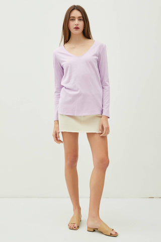 COTTON V-NECK LONG SLEEVE T-SHIRT