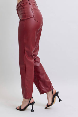 Judy Blue Jeans - Faux Leather Tummy Control High Waisted Straight