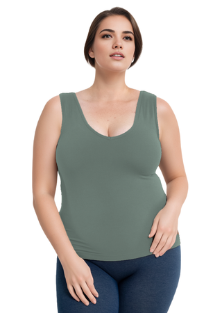 Built-In-Bra Tank - Curvy Fit: Smoke Green