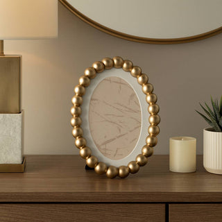Sagebrook Home - Photo Frame - Gold Glass Matted Round Beaded, 7x9 in.