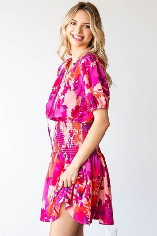 First Love Floral Short Sleeve Smocked Mini Dress - Just Believe Boutique