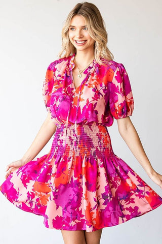 First Love Floral Short Sleeve Smocked Mini Dress - Just Believe Boutique