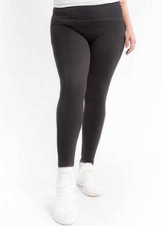 Fleece-lined curvy leggings, charcoal, full length with smooth waistband.
