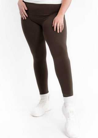 Fleece Lined Leggings - Curvy Fit: Olive - Just Believe Boutique