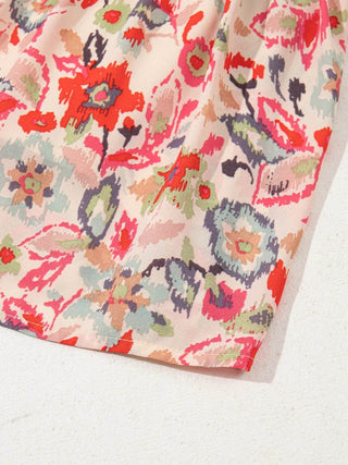 Floral Print Frilled Neck Puff Sleeve High Waist Dress - Just Believe Boutique