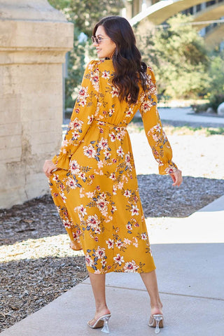 Floral Tie Back Flounce Sleeve Dress - Just Believe Boutique