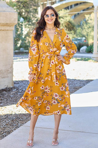 Floral Tie Back Flounce Sleeve Dress - Just Believe Boutique