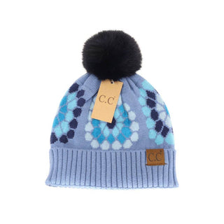 Flower Pattern Pom C.C Beanie - Just Believe Boutique