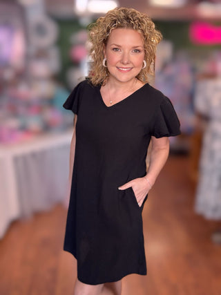 Flutter V - Neck Sleeve Dress - Just Believe Boutique