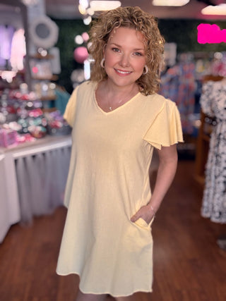 Flutter V - Neck Sleeve Dress - Just Believe Boutique