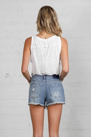 Frayed Hem Distressed Denim Shorts - Just Believe Boutique