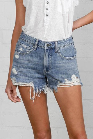 Frayed Hem Distressed Denim Shorts - Just Believe Boutique