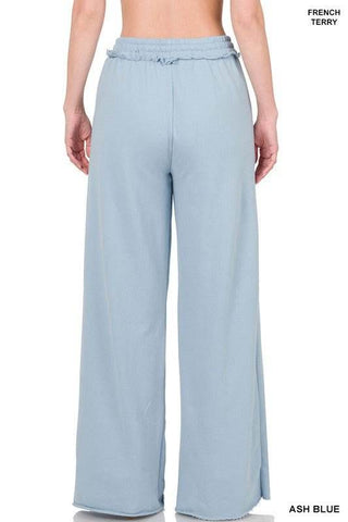 French Terry Drawstring Waist Raw Edge Hem Pants - Just Believe Boutique