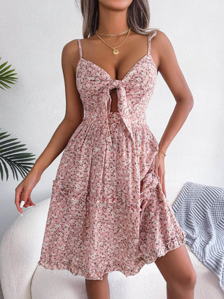 Frill Ditsy Floral Spaghetti Strap Mini Dress - Just Believe Boutique