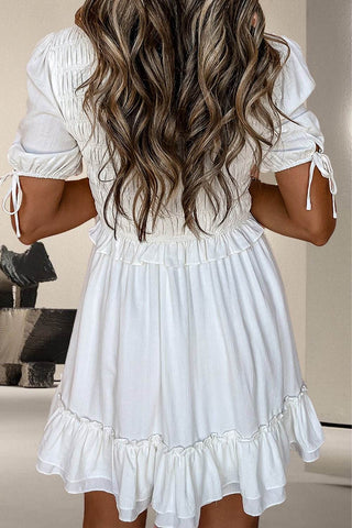Frill Ruched Short Sleeve Mini Dress - Just Believe Boutique
