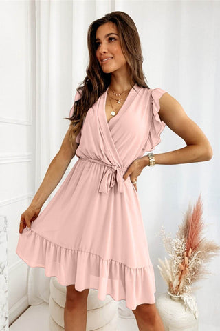 Full Size Ruffled Surplice Cap Sleeve Dress - Just Believe Boutique