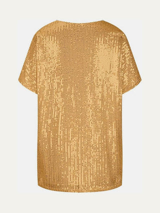 Full Size Sequin V-Neck Short Sleeve Top - Just Believe Boutique