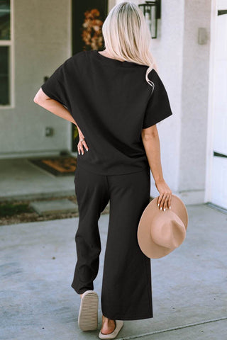 Full Size Texture Short Sleeve Top and Pants Set - Just Believe Boutique