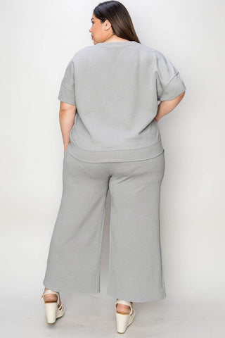 Full Size Texture Short Sleeve Top and Pants Set - Just Believe Boutique