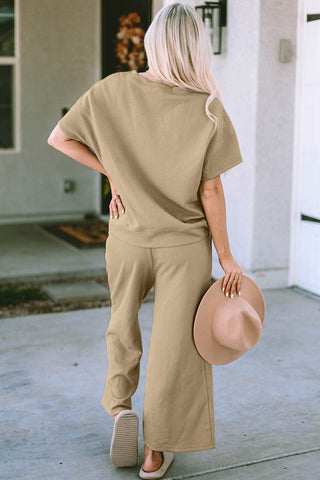 Full Size Texture Short Sleeve Top and Pants Set - Just Believe Boutique